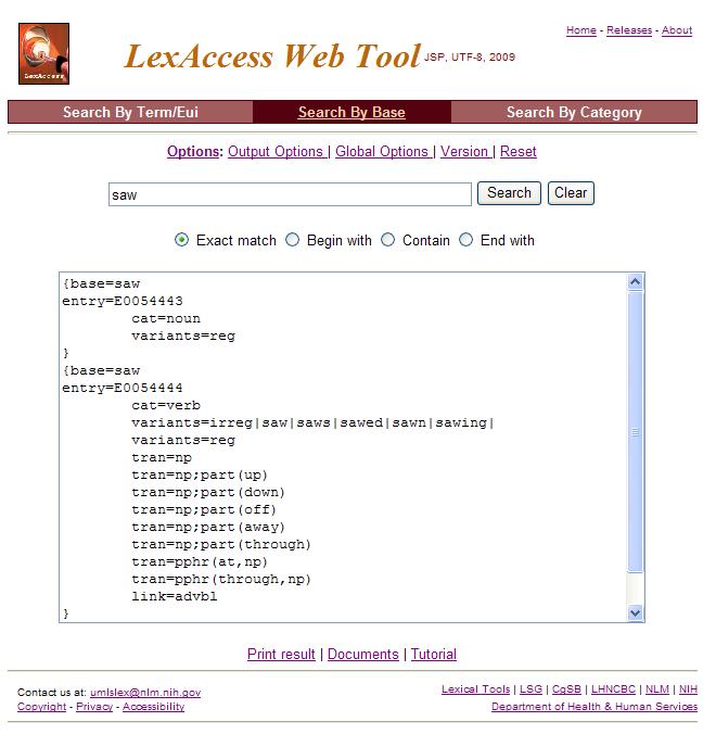 LexAccess - Search by base
