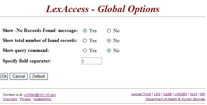LexAccess - Global options