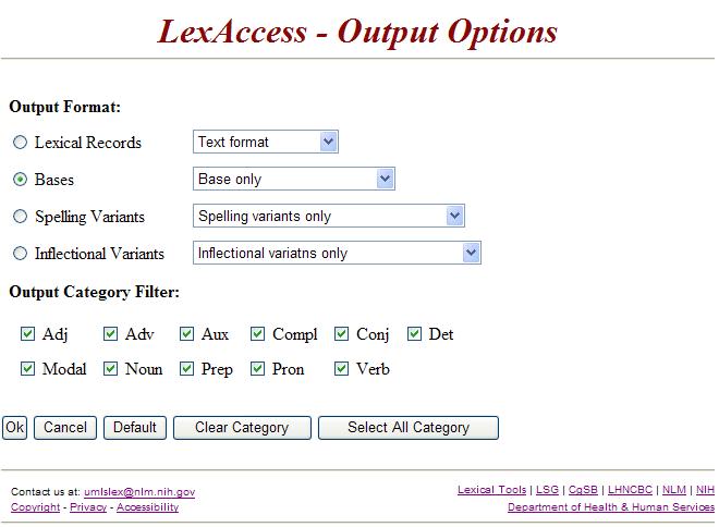 LexAccess - Output Options